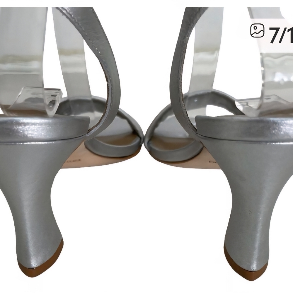 Bernardo Nora 2 Silver Metallic Leather Ankle Strap Sandal Heels Size 6 NWOT - Picture 10 of 13